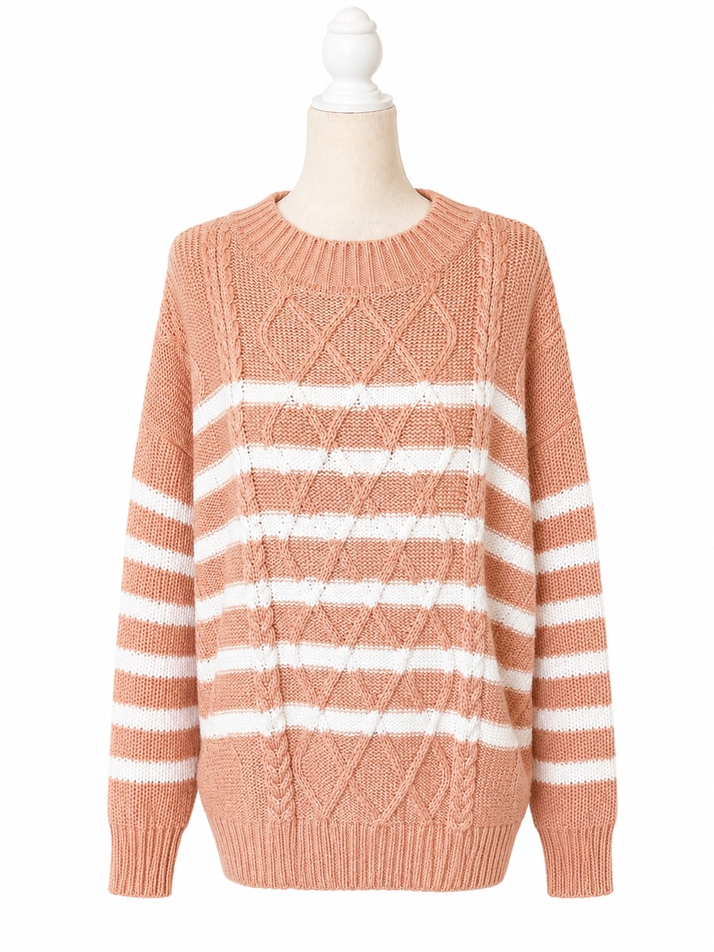 Amour Vert Organic Cotton Cable Knit Striped Sweater Women’s Medium Pink White